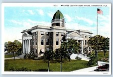 c1920's Bradenton Florida FL Postcard Manatee County Court Building Classic Car picture