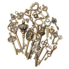 46PCS Old Vintage Antique Skeleton Keys DIY Necklace Pendant Bronze Crafts picture