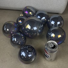 Set Of 9 Thin Hand Blown Glass Christmas Ornaments Iridescent Gray Finish picture