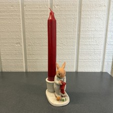 Vintage 1986 Susan La Belle Porcelain Christmas Bunny Stocking & Candle Holder picture