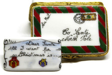 LIMOGES FRANCE BOX - ARTORIA - STAMPED ENVELOPE & LETTER TO SANTA CLAUS - LE 450 picture