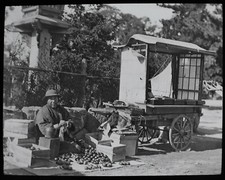 ANTIQUE Magic Lantern Slide MAN SELLING POMEGRANATES C1900 PHOTO JAPAN JAPANESE picture