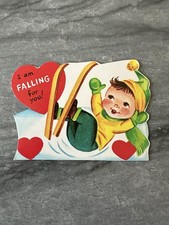 Unused NOS Vintage Valentine Cute Boy Ski Fall Scarf Mitten Boot Winter Snow picture