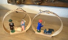Vintage German Style Wooden Christmas Ornaments Nativity Train Set of 2 picture