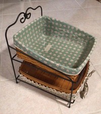 2001 Longaberger Paper Bin Tray Wrought Iron Stand, 2 Baskets & 2 Protectors picture