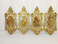 VINTAGE 1971 FOUR SEASONS SYROCO WOOD WALL PLAQUES SET OF 4 FLORAL picture