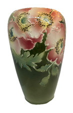 Vintage Large Porcelain Vase Green Poppies St. Clement Faience picture