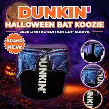 Dunkin 2026 Limited Edition Halloween Bat Koozie Cup Sleeve Purple Wings New picture
