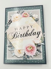 Elegant Floral Happy Birthday Greeting Card Gold Foil Geometric Accent picture