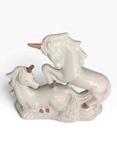 Vintage White Ceramic Unicorn Figurine Made in Brazil Two Unicorns Statue picture