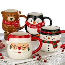 Signature Housewares Christmas Mugs Set of 4 Hand Painted Stoneware picture