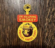 Vintage Smokey the Bear I'm Helping Prevent Forest Fires Fold Over Tab Button picture
