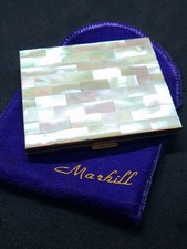 Vintage Marhill Genuine MOP Nacre Shell Makeup Loose Powder Compact ExcellentVGC picture