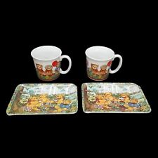 Vtg Lucy Rigg Lucy and Me Bear Plates with 2 Coffee Cups Mugs Made in Italy picture