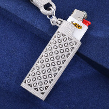 Iced Out CZ Lighter Case Brass Hip Hop Wallet Chain Luxury Accessory Silver Tone picture