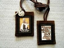 Gold Our Lady of Mt. Carmel Brown Scapular 100%Wool Handmade in USA picture