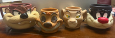 Vintage 1992 Looney Tunes Disney 3D Mugs Lot of 4 Taz Sylvester Timon Nala picture