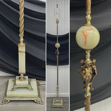 RESTORED Antique Vtg Arts Crafts Deco Floor Lamp Agate Marble FOR Tiffany Shade picture