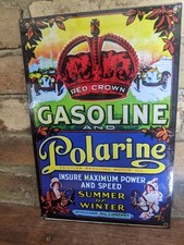 VINTAGE RED CROWN GASOLINE & POLARINE PORCELAIN GAS STATION SIGN 12