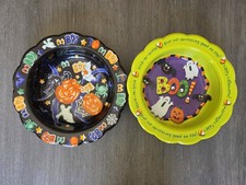 Lot of 2 Vtg 90s Trick or Treat Candy Halloween Bowl Ullman Pumpkin Ghosts picture