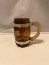 Vintage 1960s Mug Fiesta Ware Florida Souvenir Amber Glass & Wood Handle Barware picture