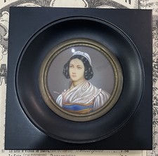 Antique French Hand Painted Miniature Woman Signed Hil c1900 picture