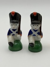 Vintage Japan Ceramic Soldier Figural Salt & Pepper Shakers Military Retro picture