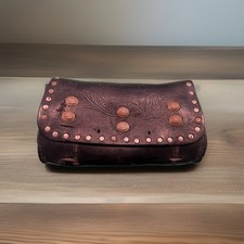 Used Vintage Leather Bag Harley Buckle Motorcycle Tool Bag picture