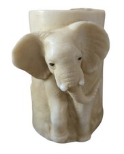 Vintage Carved Elephant Candle Ivory Tone Safari Decor New Rare picture