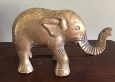 Vintage Brass Elephant Trunk Up Luck Figurine MCM Paperweight Collectible picture