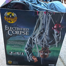 Spirit Electrified Corpse Animated Prop, Gray Fabric/Plastic Halloween Decor picture