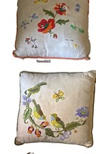 Embroidered Blue Birds In Tree VTG Old Throw Pillow 12 X 12” X 2. picture