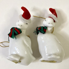 Vtg Enesco Porcelain Duck Christmas Ornaments 1986 Santa Hat Country Farmhouse picture