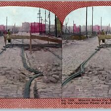 1906 San Francisco, CA Earthquake Mission Street Railway Track Stereoview V40 picture