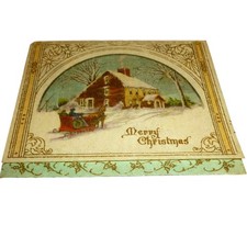 Vintage Merry Christmas Card Horse Drawn Sleigh Winter Scene Made in USA 4x3.25 picture