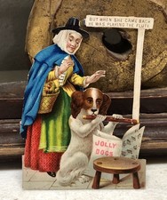Victorian Die Cut Embossed Grandma w/ Dog playing Flute 
