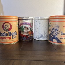 VTG Uncle Ben's Converted Rice Tins 1985 1987 64oz 4 lbs Advertising 1947 rep picture