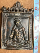 Antique Religious Medal Baiser Paix Christ Bronze 16th 17th Century cross picture