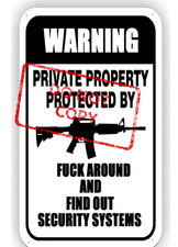 Property Protected By Find Out Funny Warning 8x12 Aluminum Metal Garage Sign picture