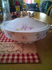 Haviland France Porcelain Floral Oval Soup Tureen Lid 1 Qt Victorian set of two picture