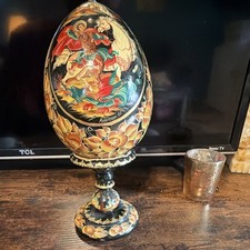 Russian Handpainted Lacquered Wooden Egg/ Moscow 850 Anniversary Antique/Vintage picture