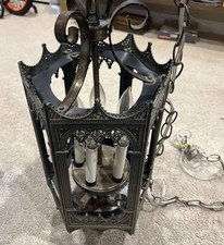 Vintage Lightcraft of California Swag Lamp Cast Brass Hanging Gothic Mid Century picture