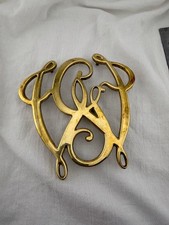 Vintage George Washington Cypher Brass Trivet Monogram 10-15 Colonial Decor picture