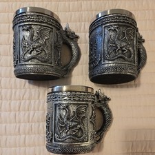 Medieval Roaring Dragon Coffee Mug - Dungeons & Dragons Novelty Gothic Set of 3 picture
