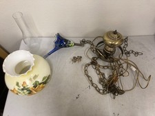 VTG Gone with the Wind Hand Painted Flower Hanging Hurricane Hanging Lamp picture
