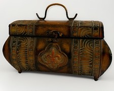 VTG Metal Trinket Jewelry Storage Box Container Gothic French Fleur De Lis 11x5” picture