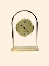 Vintage 1970s Seiko Quartz Desk Mantel Clock Gold Tone Floating Glass MCM Japan picture
