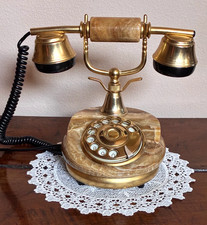 Vintage Italian Marble, Onyx and Brass Rotary Telephone picture