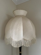Antique Victorian Champagne Silky Fabric Colossal Lamp Shade W/Fringe 23”x23” picture