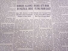 1938 AUGUST 21 NEW YORK TIMES - HUGHES SETS MARK FLYING FROM COAST - NT 707 picture